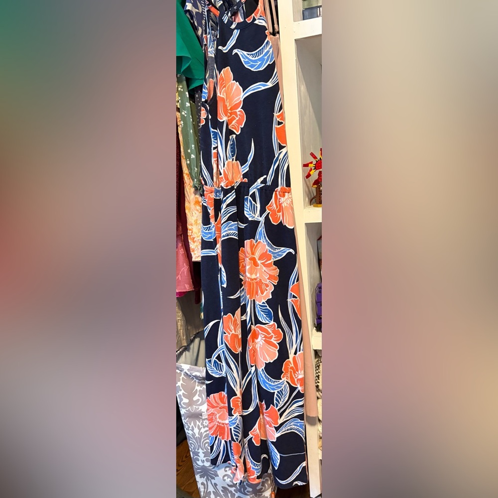 GAP Navy and Orange Floral Maxi Dress